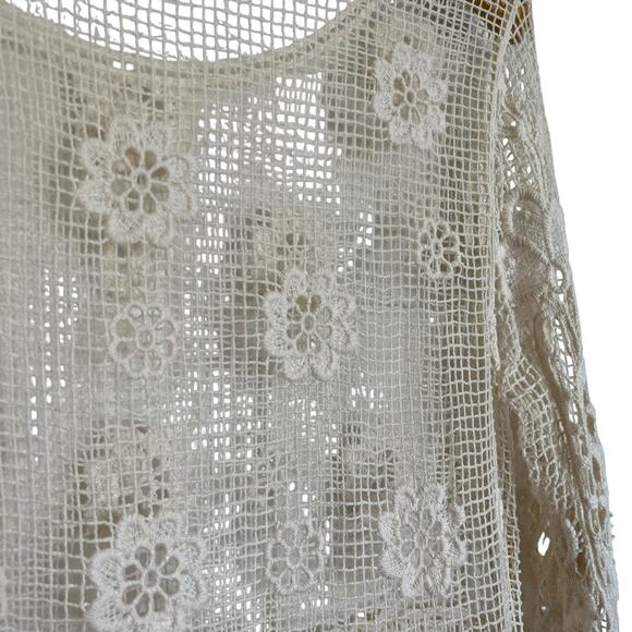 Lovely 153 Crochet Long Sleeve Top Floral Open Knit Fringe Cover Up Boho Size S - Picture 5 of 7